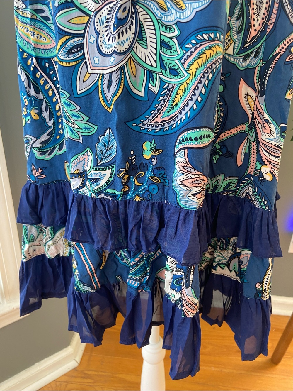 Papillon Blue Floral Tiered Swing Dress Size Large - Picture 4 of 7
